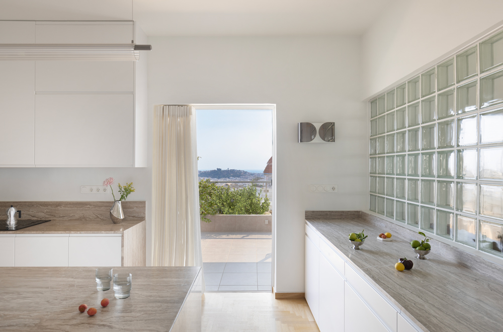 penthouse kitchen with Athens views
