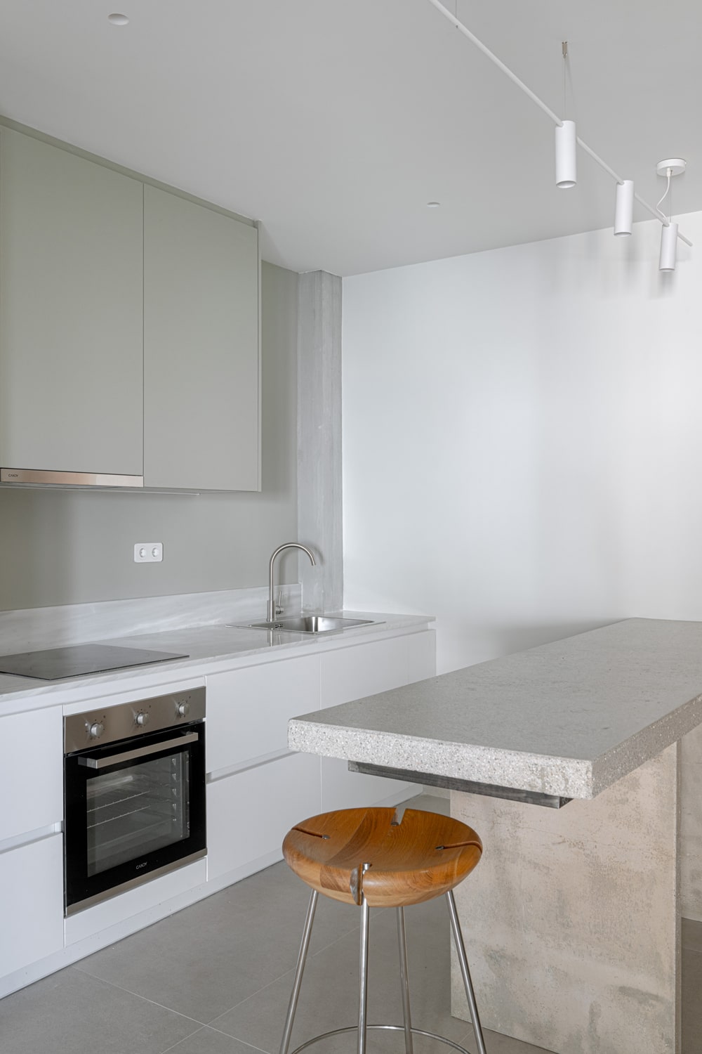 The kitchen now occupies the position of the former bathroom.