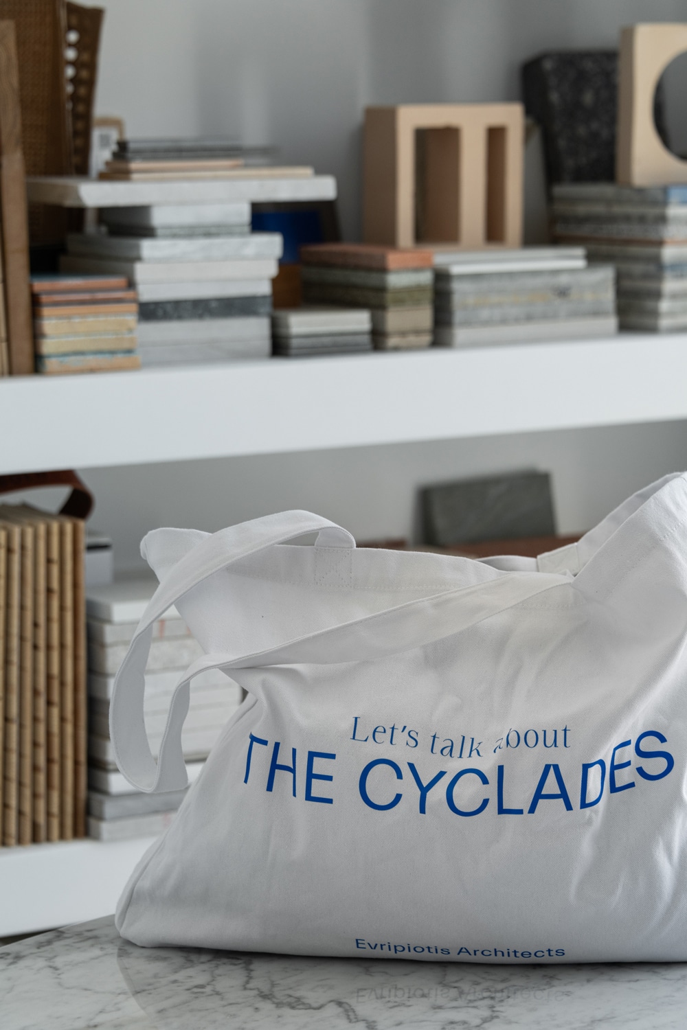 Graphic elements inside Evripiotis Architects’ Paros studio