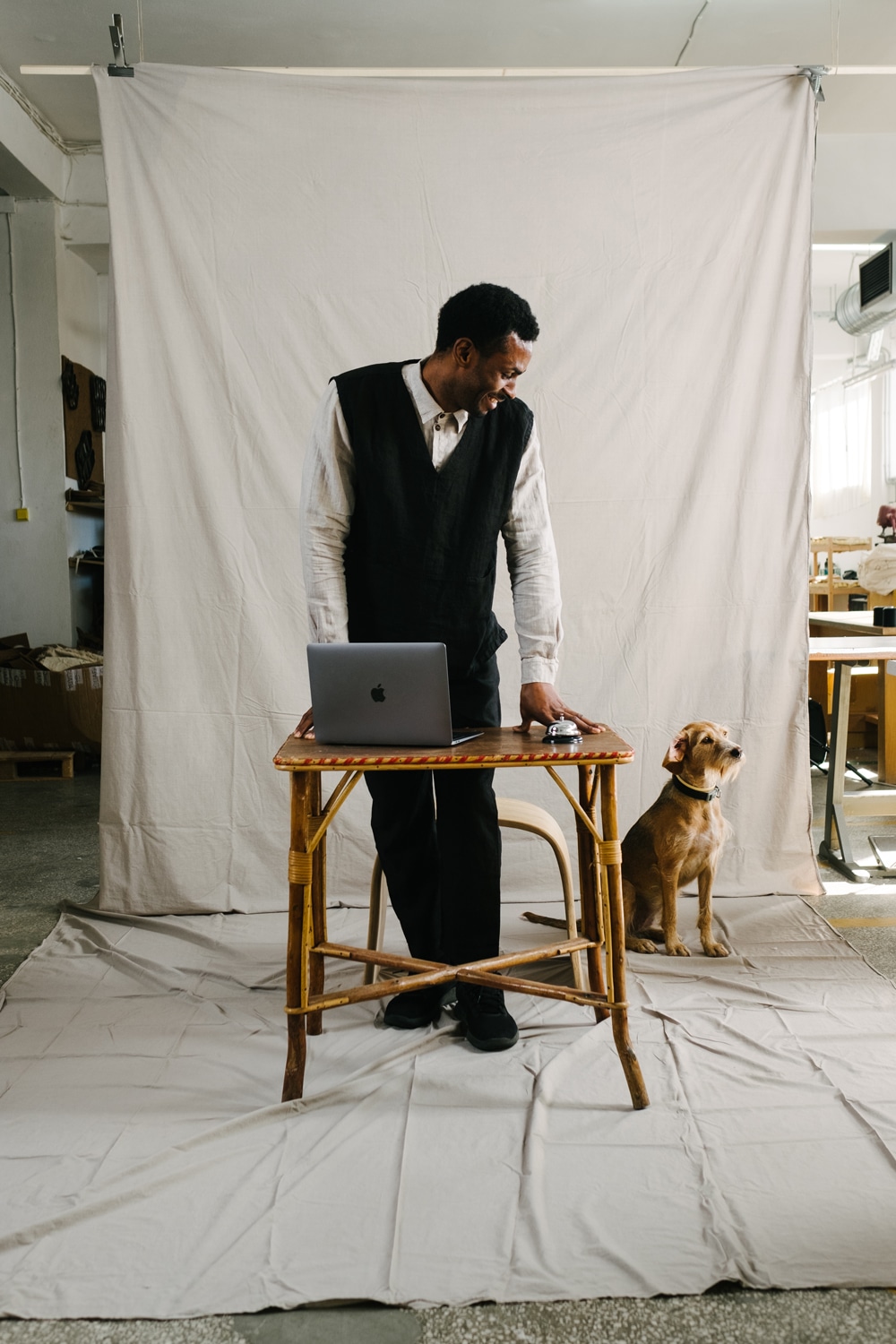 Overview of the Thiswasasheet workshop where discarded hotel textiles are repurposed.