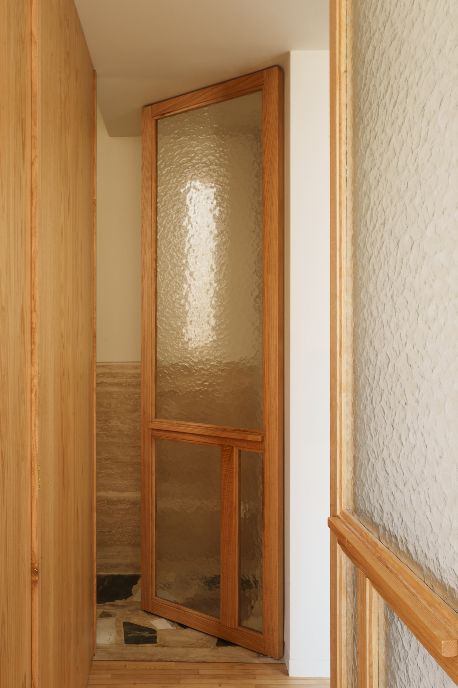 Restored terrazzo flooring detail in renovated 1950s apartment interior