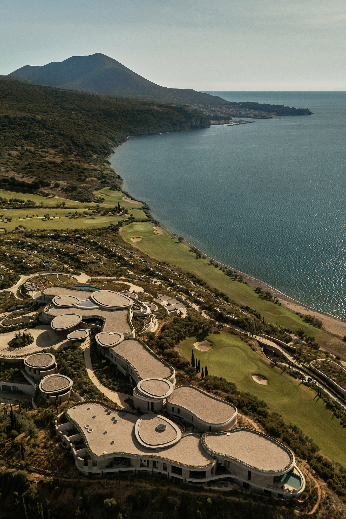 Landscape view showing the resort’s low-rise architecture embedded into the terrain