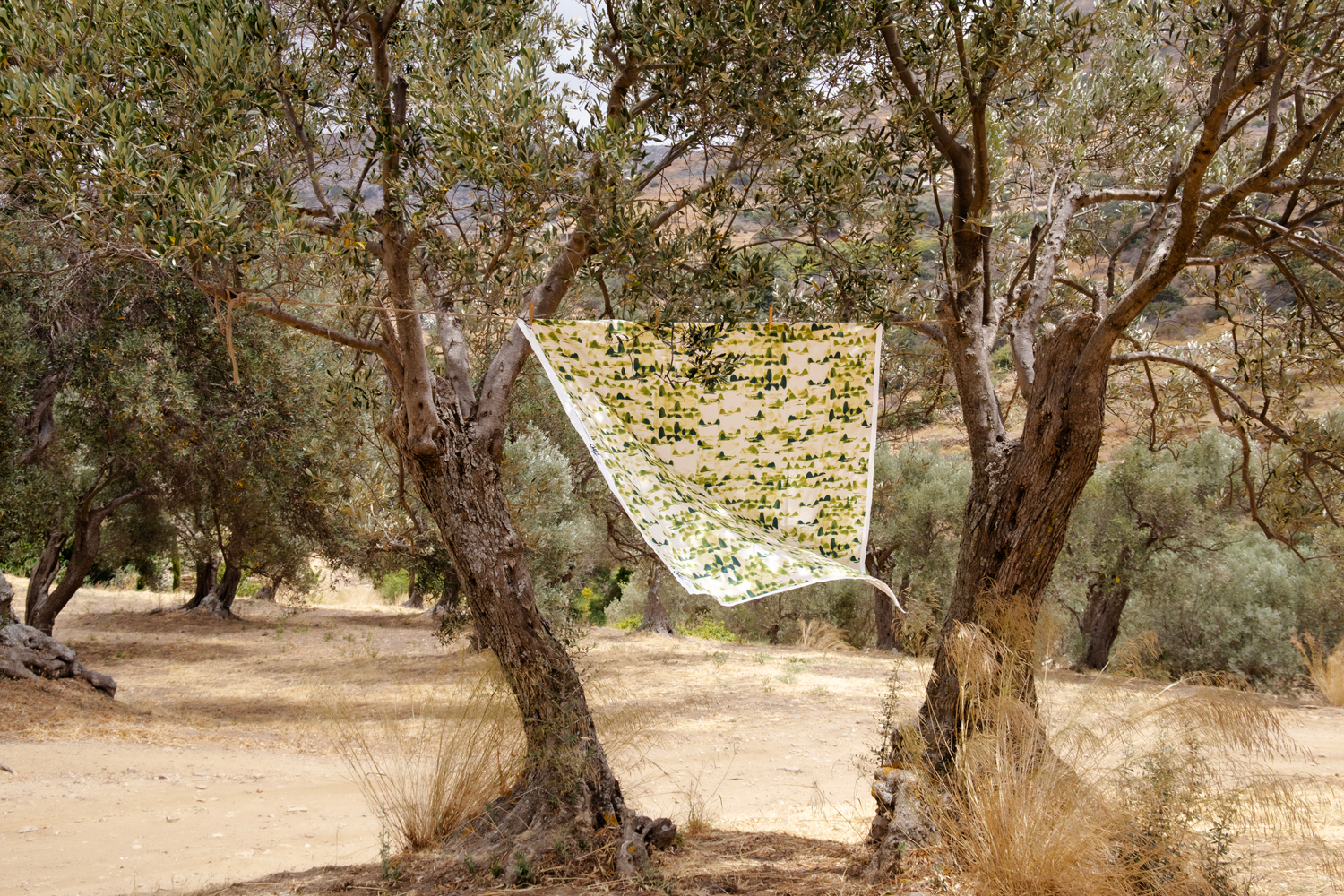 Textile from Theodora Miller’s debut interiors collection photographed on Tinos Island