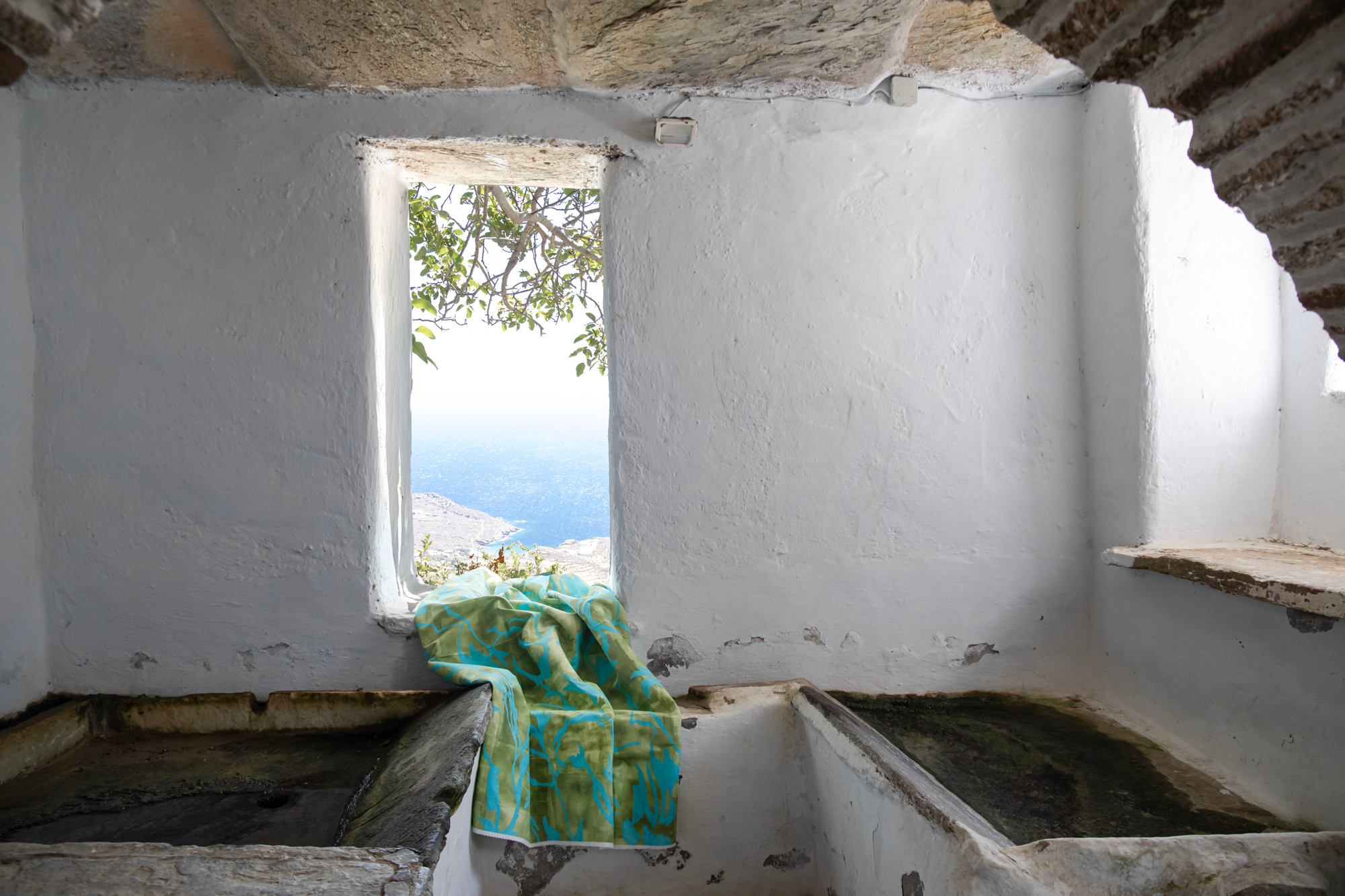 Textile from Theodora Miller’s debut interiors collection photographed on Tinos Island