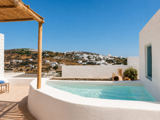 Exterior view of the restored traditional cells in Chora, Sifnos, by A&O Architects.